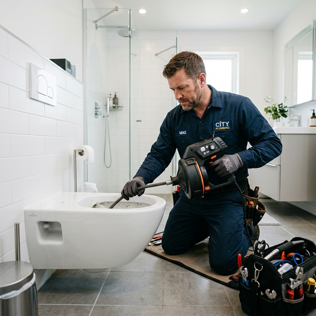 Tıkalı Tuvalet Açma Cihazı Kullanan Plumber